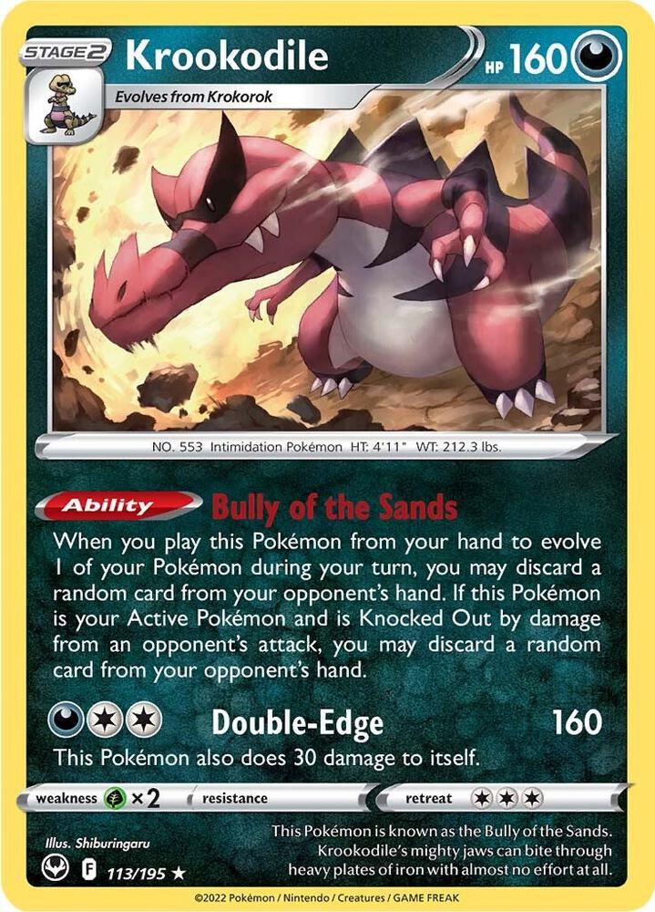 Krookodile 113/195 Reverse Holofoil — Silver Tempest Pokémon card