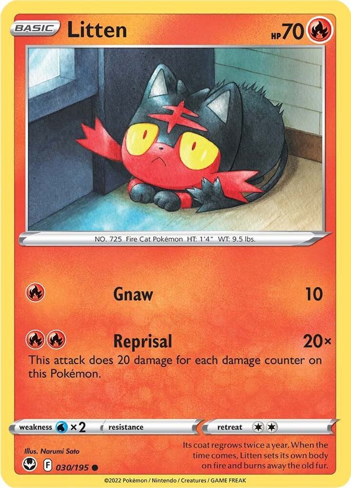 Litten 030/195 Reverse Holofoil — Silver Tempest Pokémon card