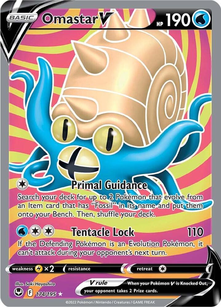 Omastar V 174/195 Holofoil, Silver Tempest Pokémon card