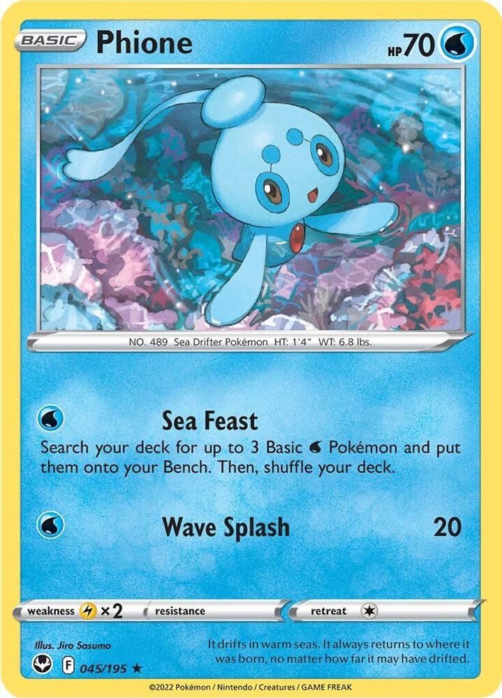Phione 045/195 Reverse Holofoil, Silver Tempest Pokémon card