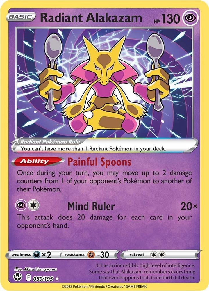Radiant Alakazam 059/195 Holofoil, Silver Tempest Pokémon card