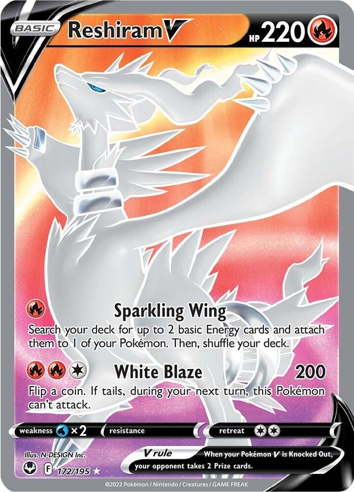 Reshiram V 172/195 Holofoil, Silver Tempest Pokémon card
