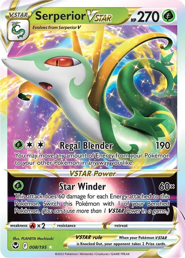 Serperior VSTAR 008/195 Holofoil, Silver Tempest Pokémon card