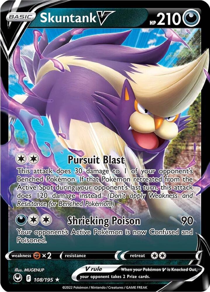 Skuntank V 108/195 Holofoil, Silver Tempest Pokémon card