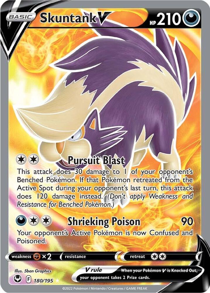 Skuntank V 180/195 Holofoil, Silver Tempest Pokémon card