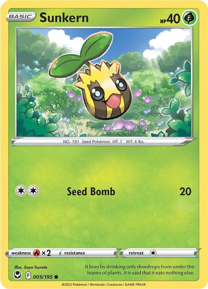 Sunkern 005/195 Reverse Holofoil, Silver Tempest Pokémon card