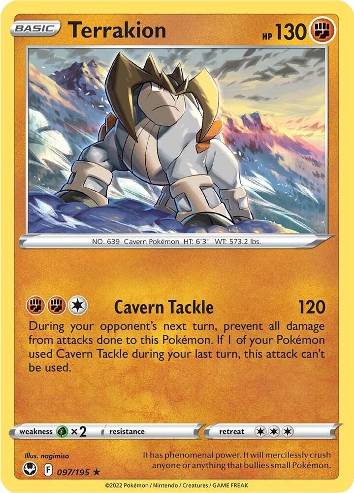 Terrakion 097/195 Reverse Holofoil, Silver Tempest Pokémon card