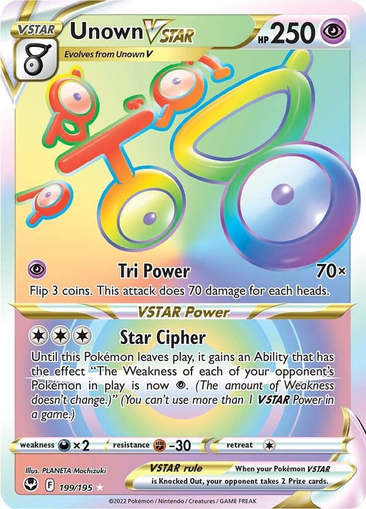 Unown VSTAR 199/195 Holofoil, Silver Tempest Pokémon card