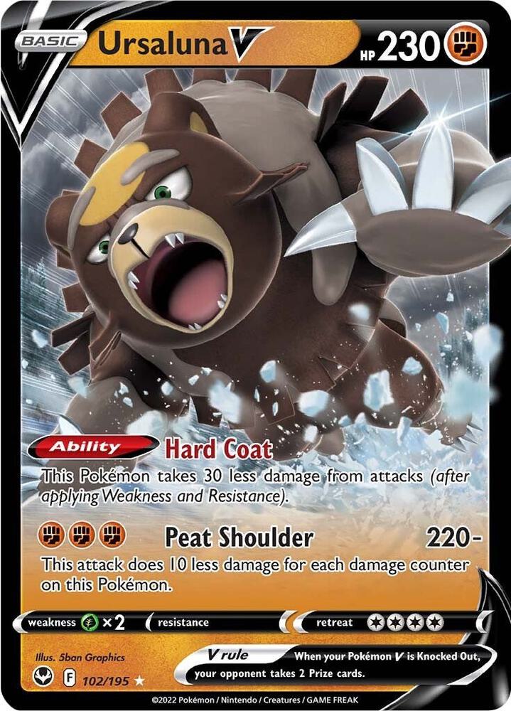 Ursaluna V 102/195 Holofoil, Silver Tempest Pokémon card