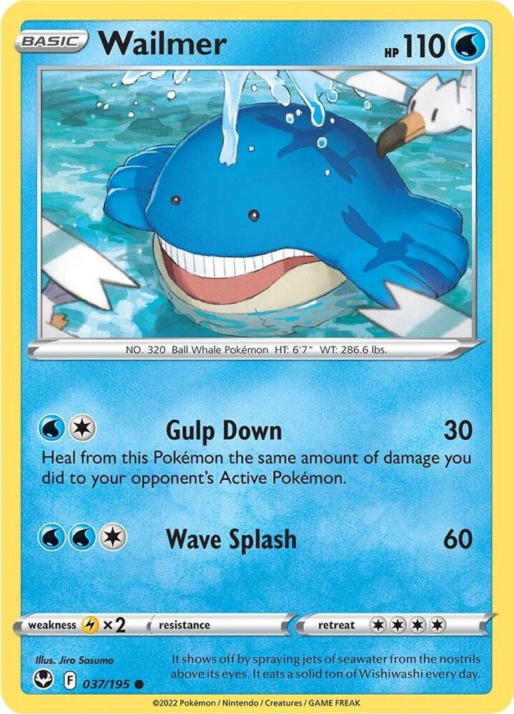 Wailmer 037/195 Reverse Holofoil — Silver Tempest Pokémon card