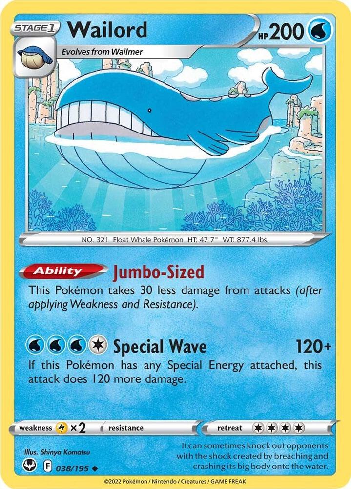 Wailord 038/195 Reverse Holofoil — Silver Tempest Pokémon card