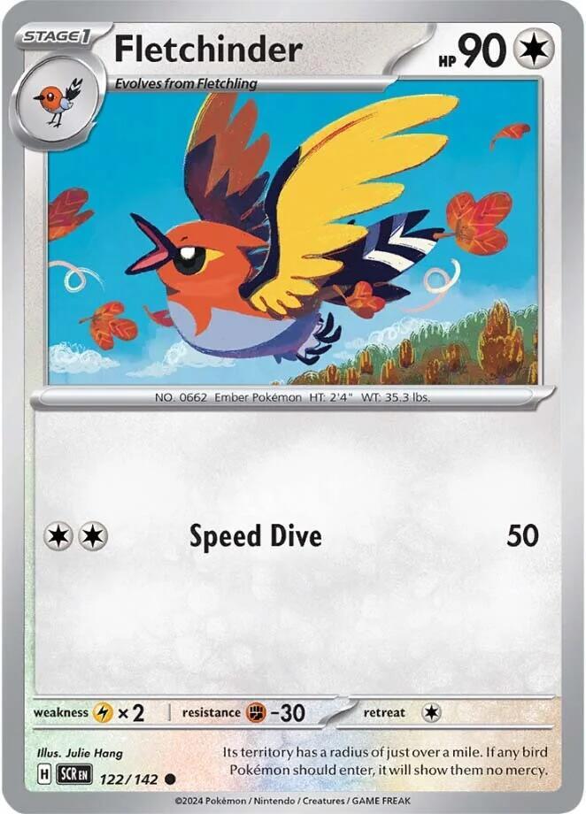 Fletchinder 122/142 Reverse Holofoil — Stellar Crown Pokémon card