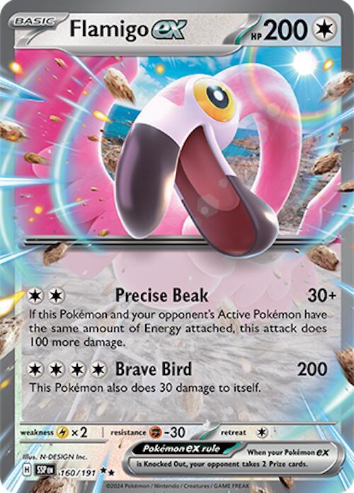 Flamigo ex 160/191 Holofoil — Surging Sparks Pokémon card