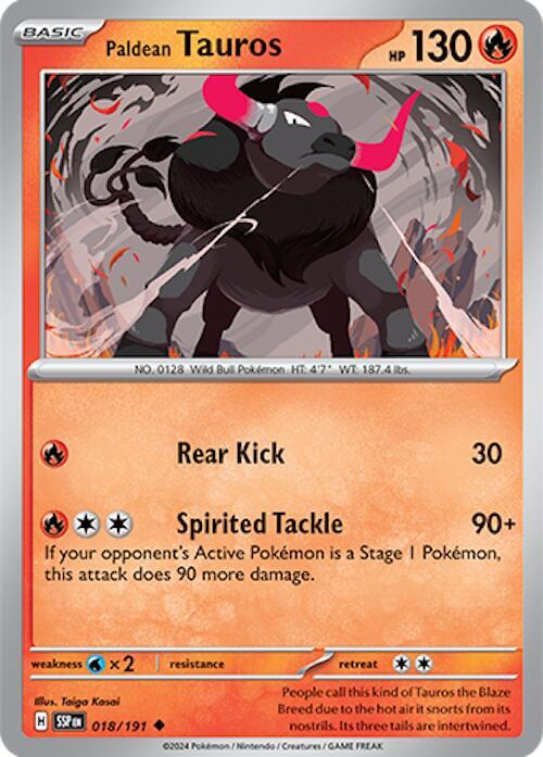 Paldean Tauros 018/191 Reverse Holofoil — Surging Sparks Pokémon card