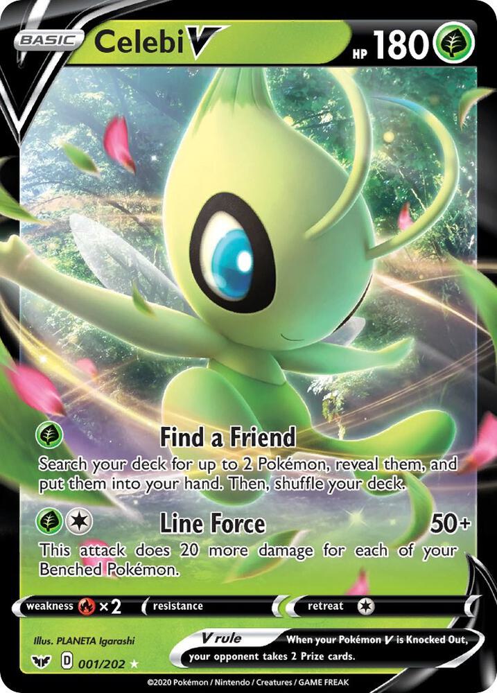 Celebi V 001/202 Holofoil — Sword & Shield Pokémon card