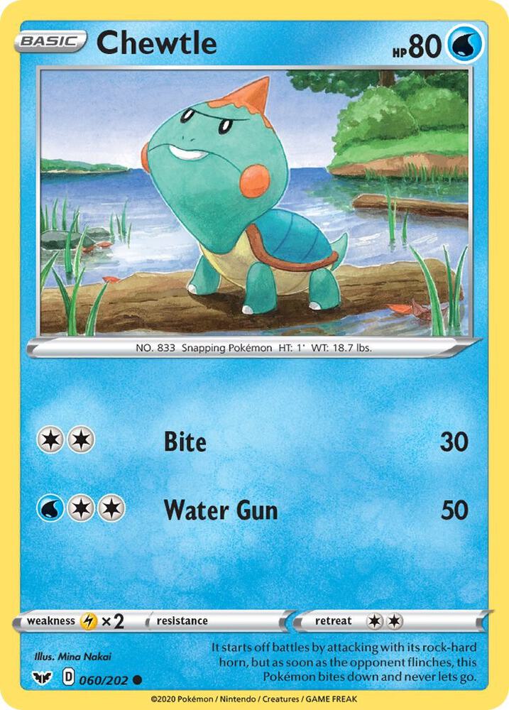 Chewtle 060/202 Reverse Holofoil — Sword & Shield Pokémon card