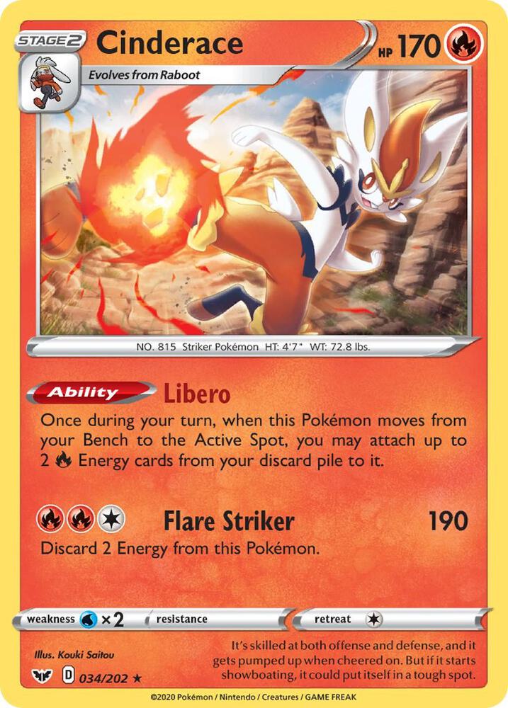 Cinderace 034/202 Reverse Holofoil — Sword & Shield Pokémon card