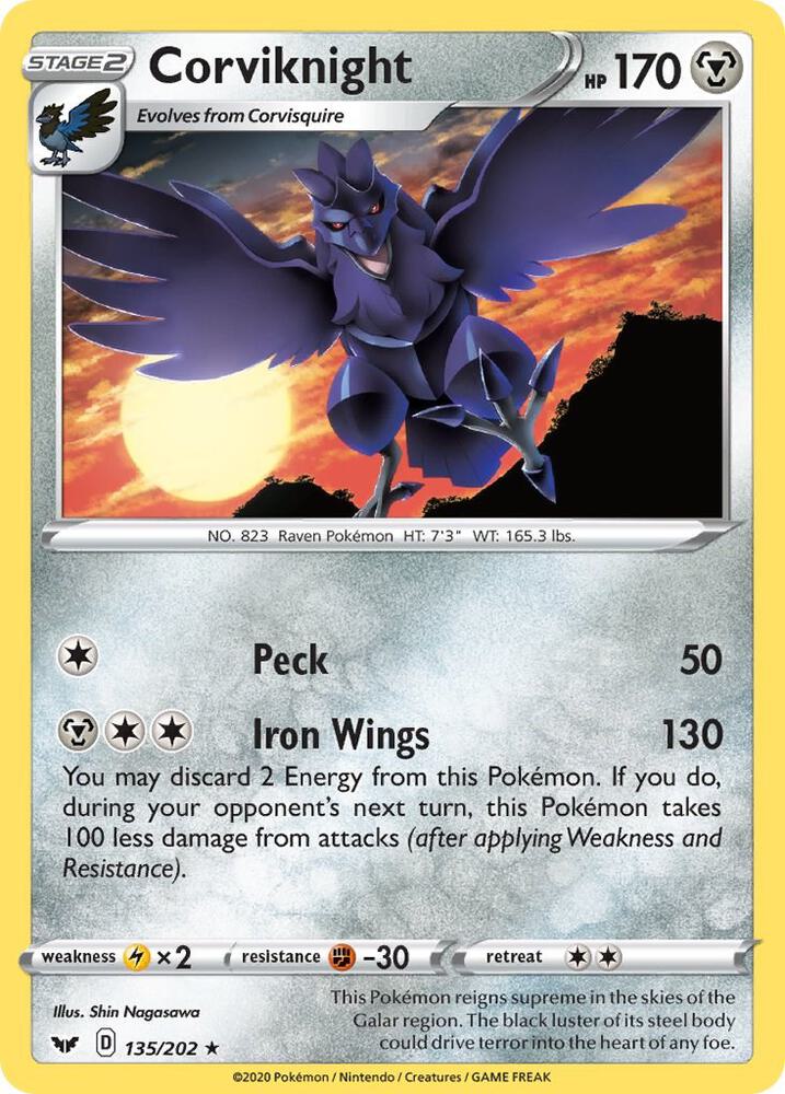 Pokemon - Sword & Shield - Corviknight - 135/202 - Reverse Holofoil