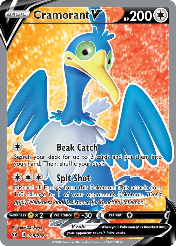 Cramorant V 198/202 Holofoil — Sword & Shield Pokémon card
