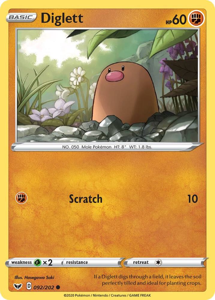 Pokemon - Sword & Shield - Diglett - 092/202 - Reverse Holofoil