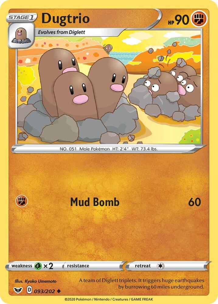 Dugtrio 093/202 Reverse Holofoil — Sword & Shield Pokémon card