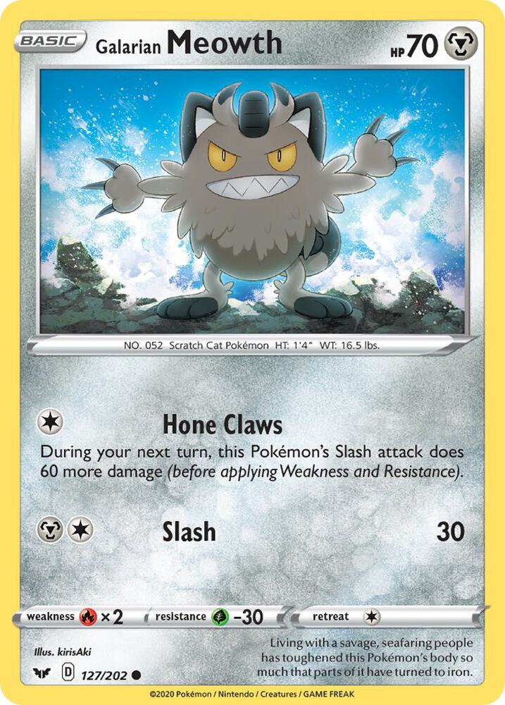 Galarian Meowth 127/202 — Sword & Shield Pokémon card