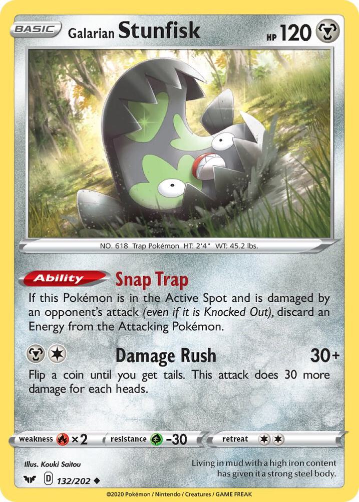 Galarian Stunfisk 132/202 Reverse Holofoil — Sword & Shield Pokémon card