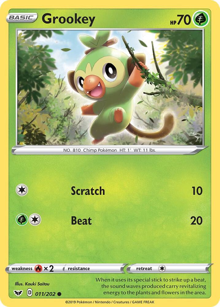 Pokemon - Sword & Shield - Grookey - 011/202 - Reverse Holofoil