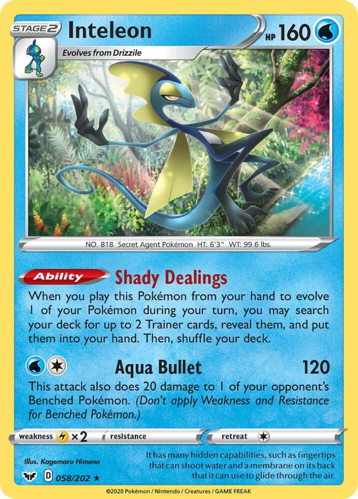 Inteleon 058/202 Reverse Holofoil — Sword & Shield Pokémon card