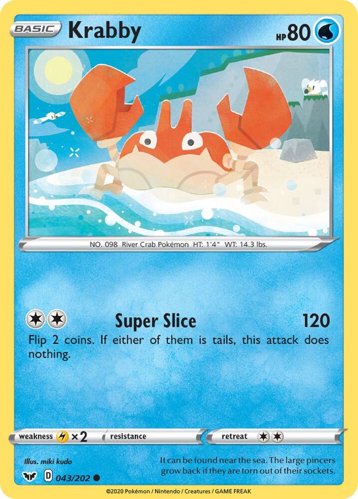 Pokemon - Sword & Shield - Krabby - 043/202 - Reverse Holofoil