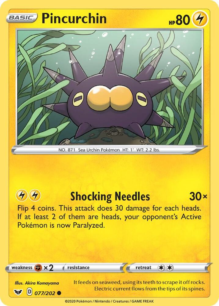 Pokemon - Sword & Shield - Pincurchin - 077/202 - Reverse Holofoil