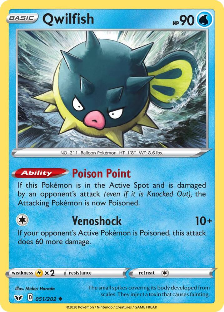 Qwilfish 051/202 Reverse Holofoil — Sword & Shield Pokémon card