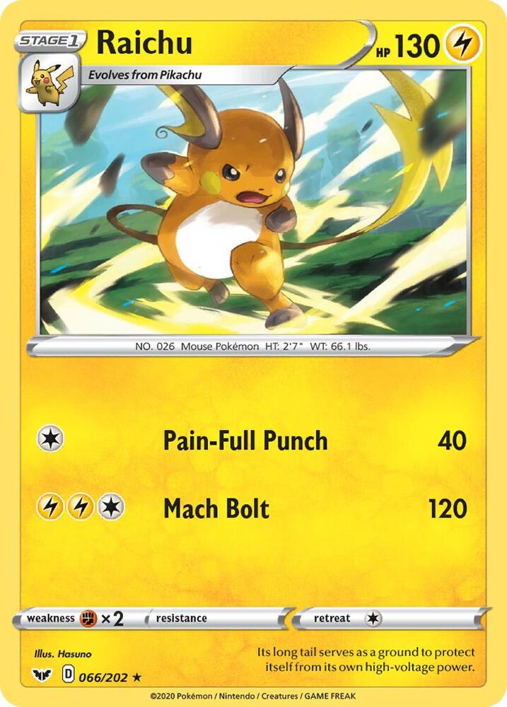 Raichu 066/202 — Sword & Shield Pokémon card
