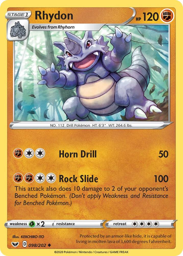 Rhydon 098/202 Reverse Holofoil — Sword & Shield Pokémon card