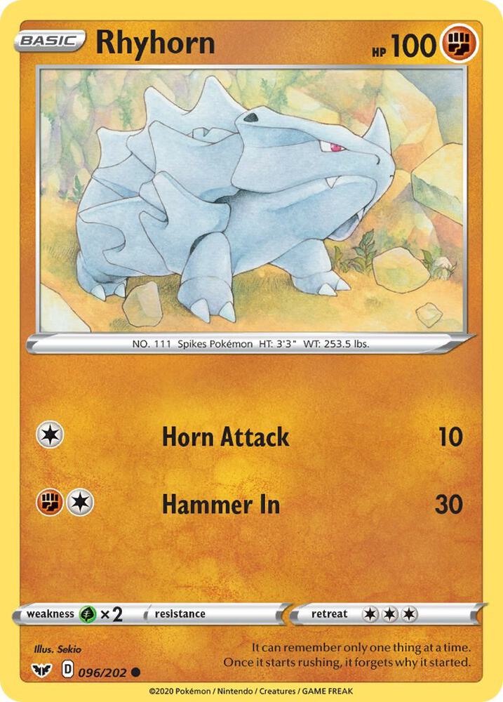 Pokemon - Sword & Shield - Rhyhorn - 096/202 - Reverse Holofoil