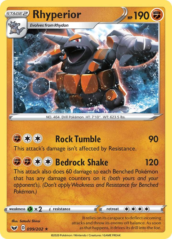 Rhyperior 099/202 Reverse Holofoil — Sword & Shield Pokémon card