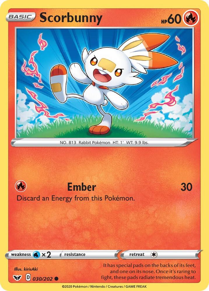 Scorbunny 030/202 Reverse Holofoil — Sword & Shield Pokémon card
