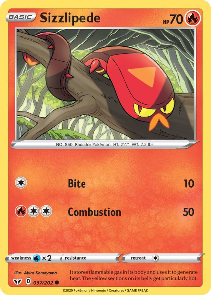 Sizzlipede 037/202 Reverse Holofoil — Sword & Shield Pokémon card