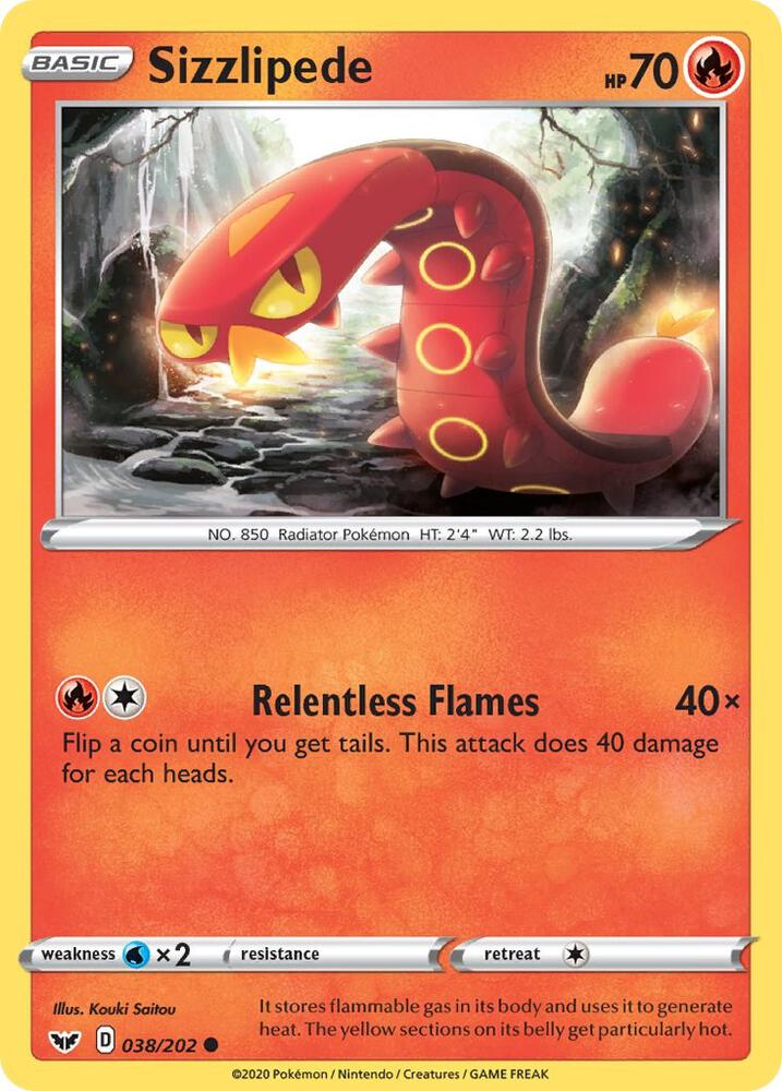 Pokemon - Sword & Shield - Sizzlipede - 038/202 - Reverse Holofoil
