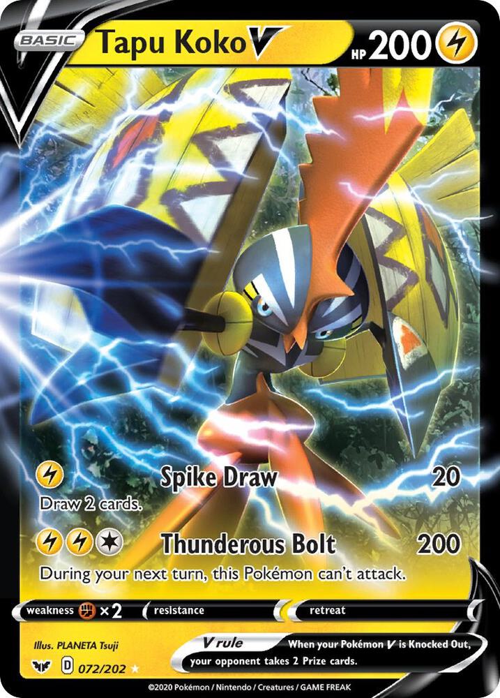 Tapu Koko V 072/202 Holofoil — Sword & Shield Pokémon card