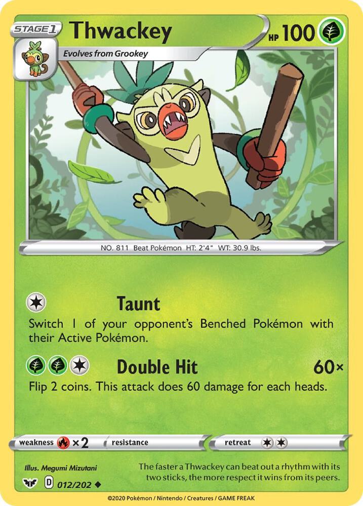 Thwackey 012/202 Reverse Holofoil — Sword & Shield Pokémon card