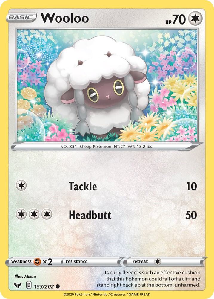 Wooloo 153/202 Reverse Holofoil — Sword & Shield Pokémon card