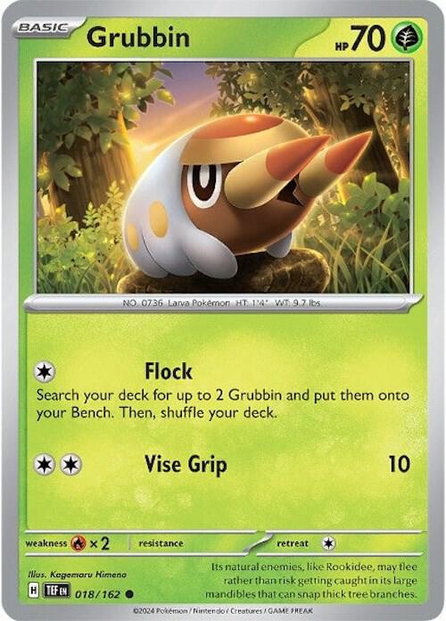 Grubbin 018/162 Reverse Holofoil — Temporal Forces Pokémon card