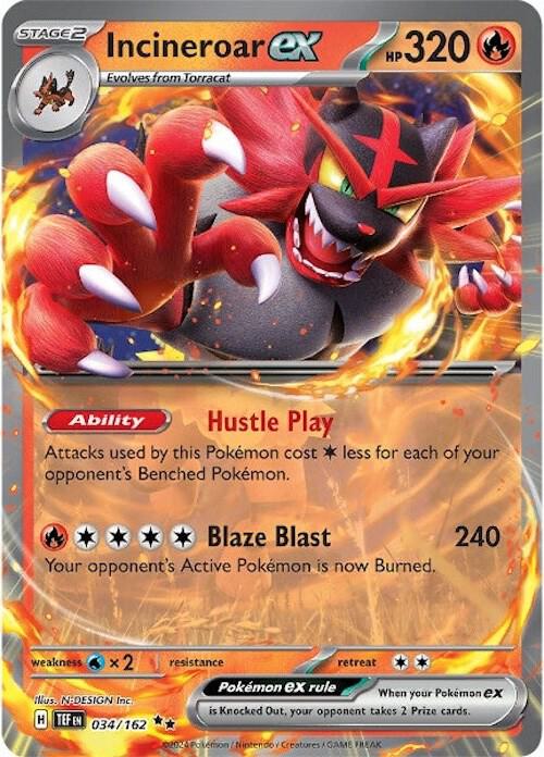Incineroar ex 034/162 Holofoil — Temporal Forces Pokémon card