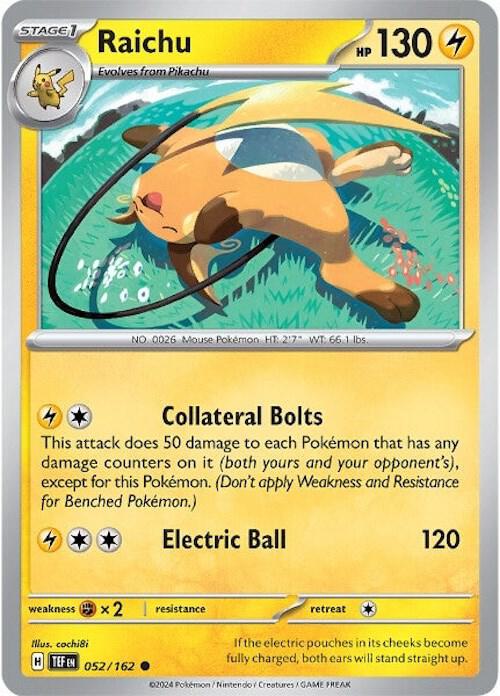 Raichu 052/162 — Temporal Forces Pokémon card