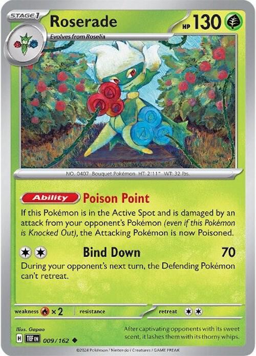 Roserade 009/162 Reverse Holofoil — Temporal Forces Pokémon card