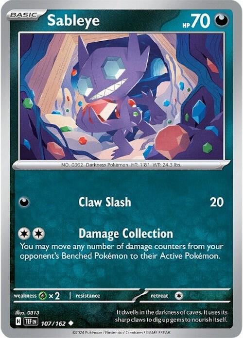 Sableye 107/162 Reverse Holofoil — Temporal Forces Pokémon card