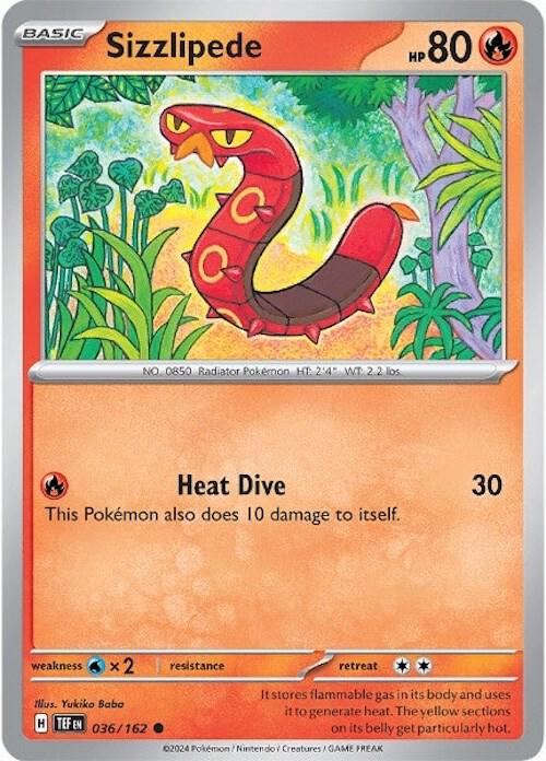 Sizzlipede 036/162 Reverse Holofoil — Temporal Forces Pokémon card