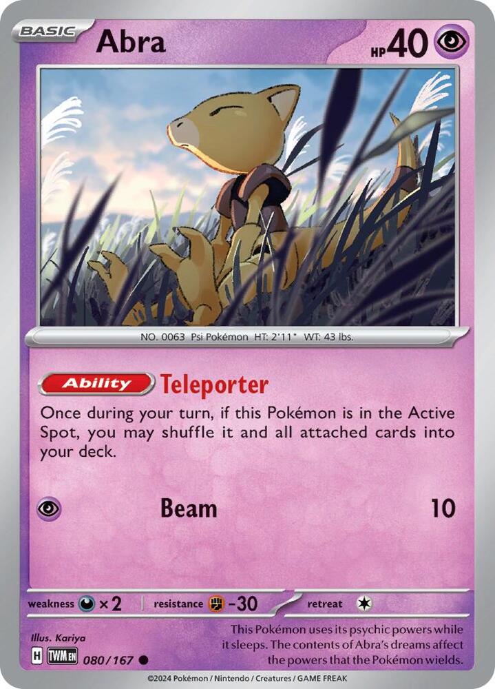 Abra 080/167 Reverse Holofoil — Twilight Masquerade Pokémon card