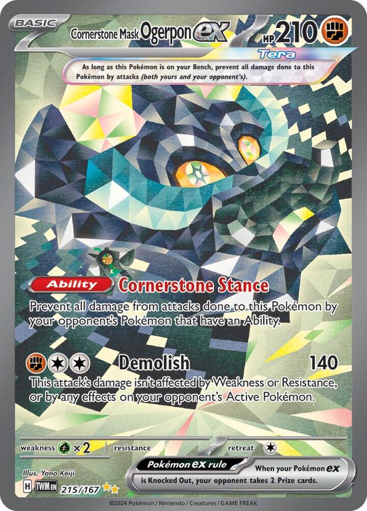 Cornerstone Mask Ogerpon ex 215/167 Holofoil — Twilight Masquerade Pokémon card